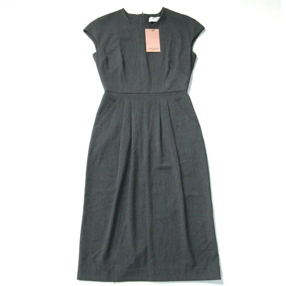 NWT MM. Lafleur Masha 3.0 in Charcoal Gray Light Twill Pleated Sheath Dress 0P